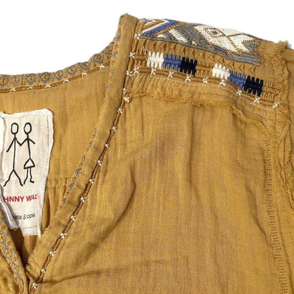 Johnny Was Mars Gauze Tunic Top Sz XL ? Gold Embroidered Aztec Beaded Frayed - Picture 12 of 16